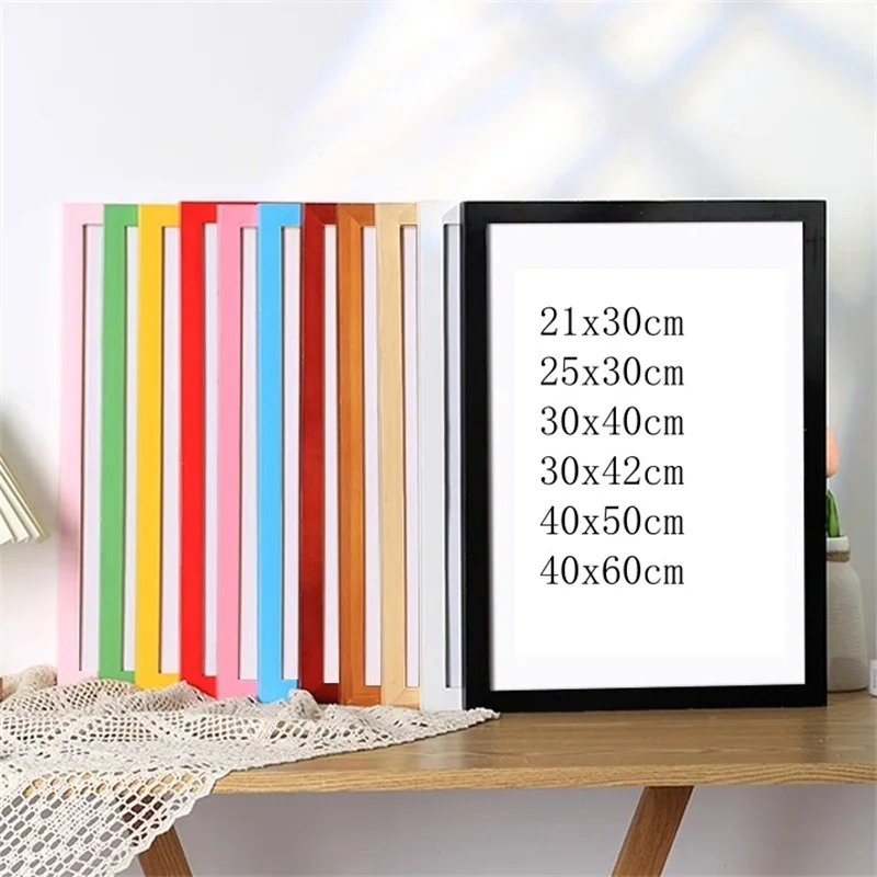 Wood Frame A4 A3 Candy Colors Wooden Picture Frame 30X42Cm Black Blue Pink Red Coffee Photo Frame for Wall Poster Good Quality