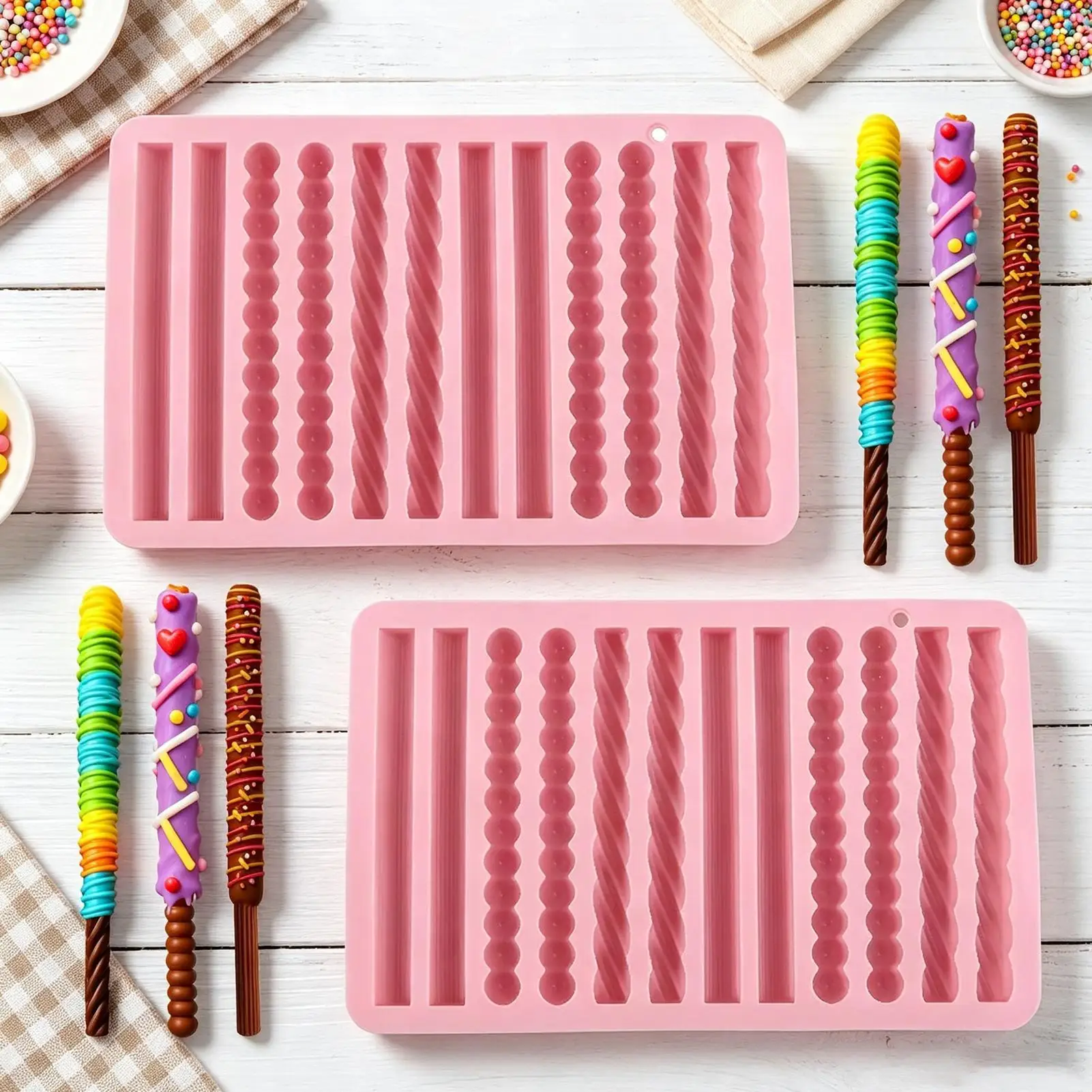 2Pcs Multifunctional Long Stick Modeling Silicone Mold,DIY Soap Making,Energy Cheese Stick,Cake Mold,12 with 3 Different Forms
