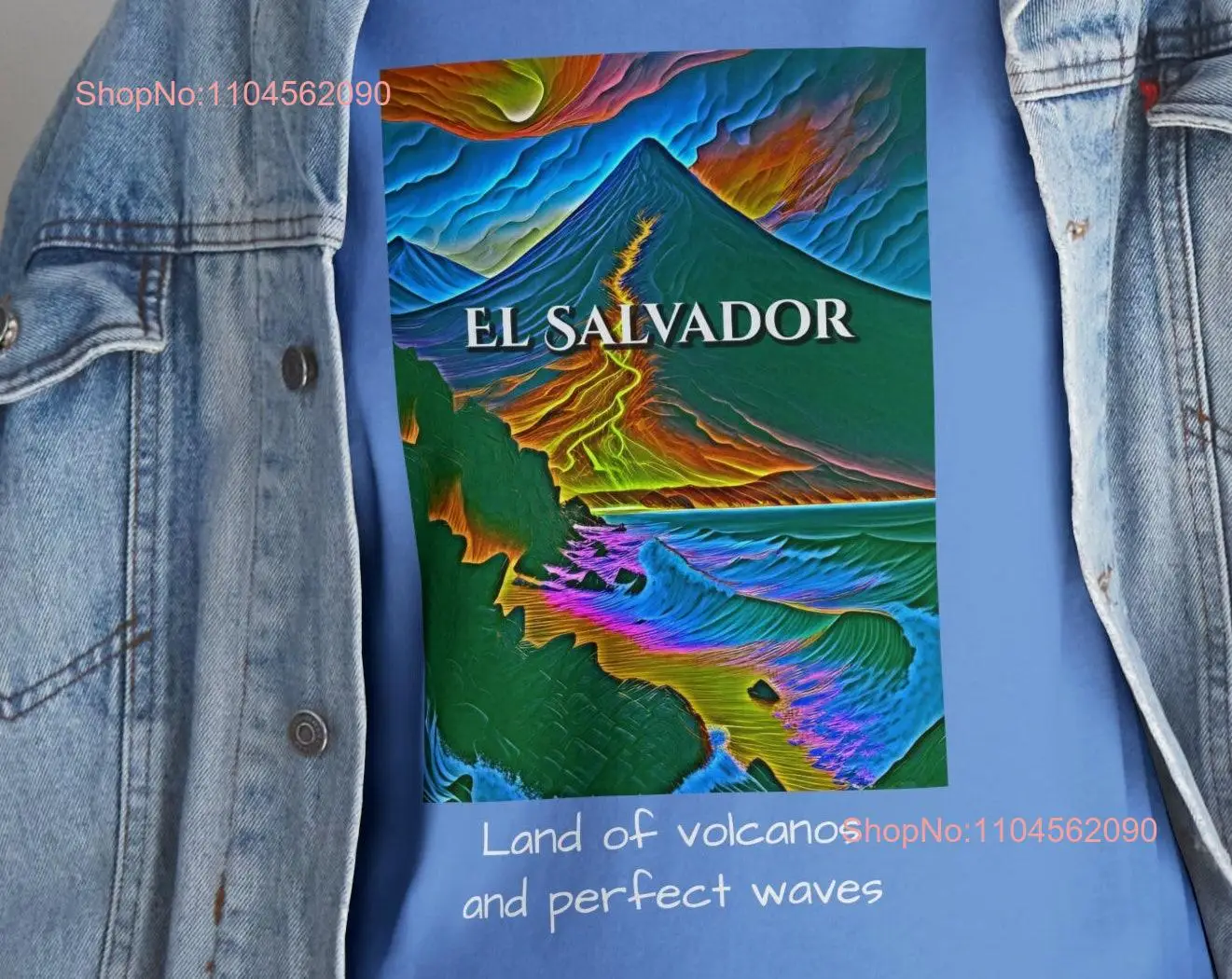 تي شيرت El Salvador Land of Volcanos and Perfect Waves من القطن الثقيل بأكمام طويلة أو قصيرة