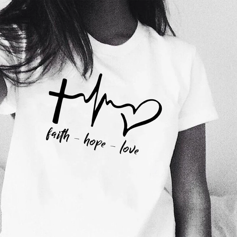 Faith Hope Love Women T-Shirt Christian Shirts for Women Summer Short Sleeve Inspirational Graphic Tees Cute T-Shirts