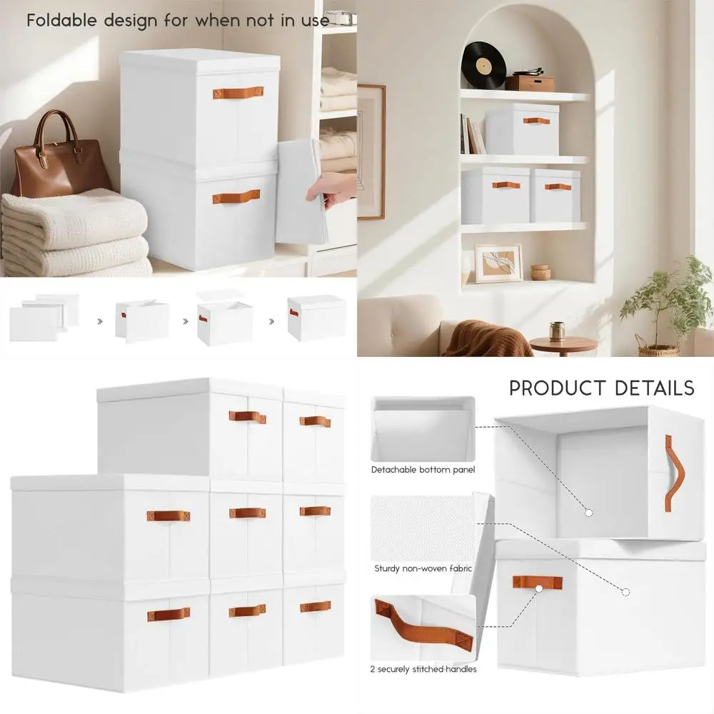 

Большие тканевые корзины для хранения с крышками, набор из 8 складных кубических корзин для дома, офиса, общежития, белые