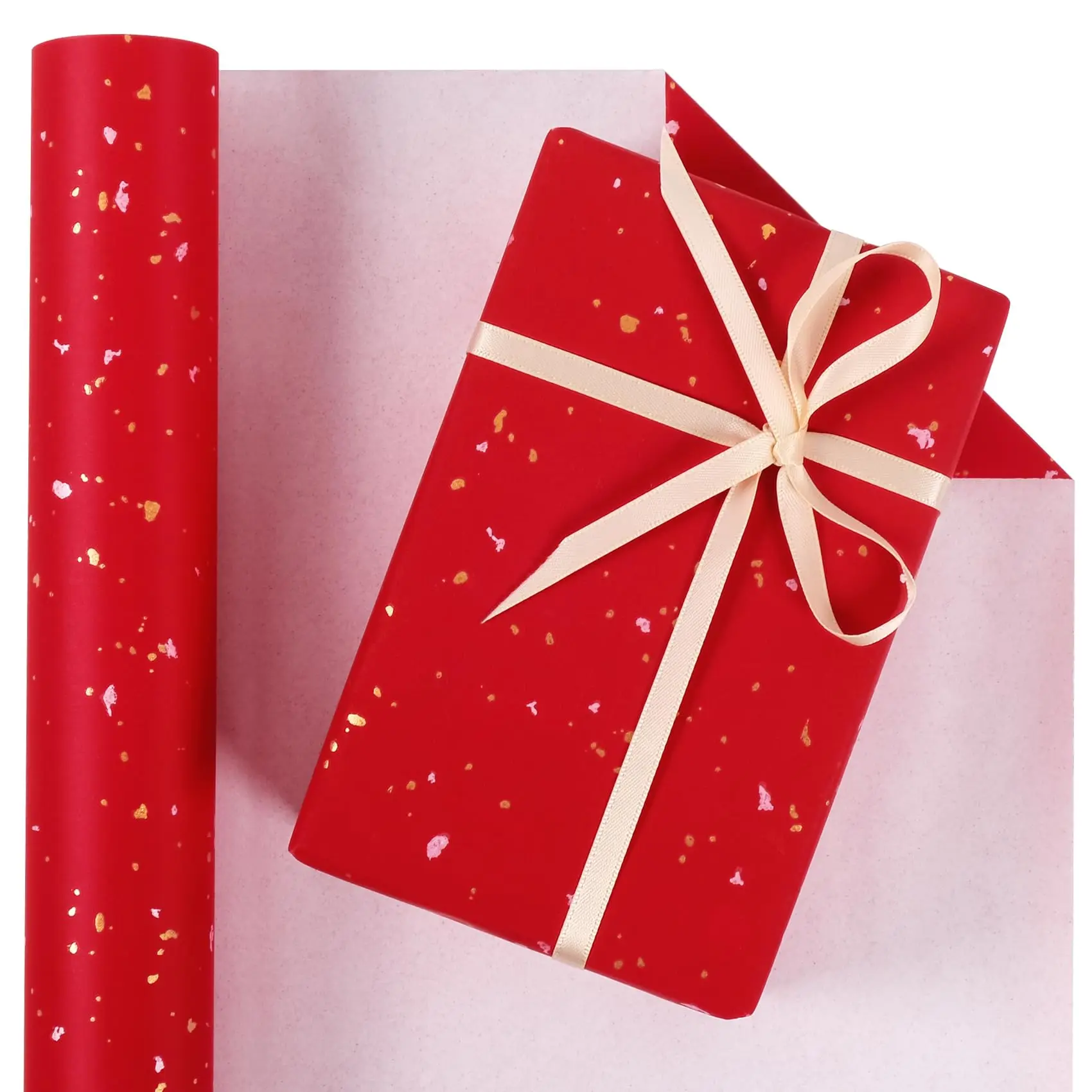 1 لفة 17 بوصة × 118 بوصة لفة صغيرة من الذهب الأحمر لعيد الميلاد مع لمسة حريرية مثالية لعيد الميلاد وأعياد الميلاد والزفاف والعطلات