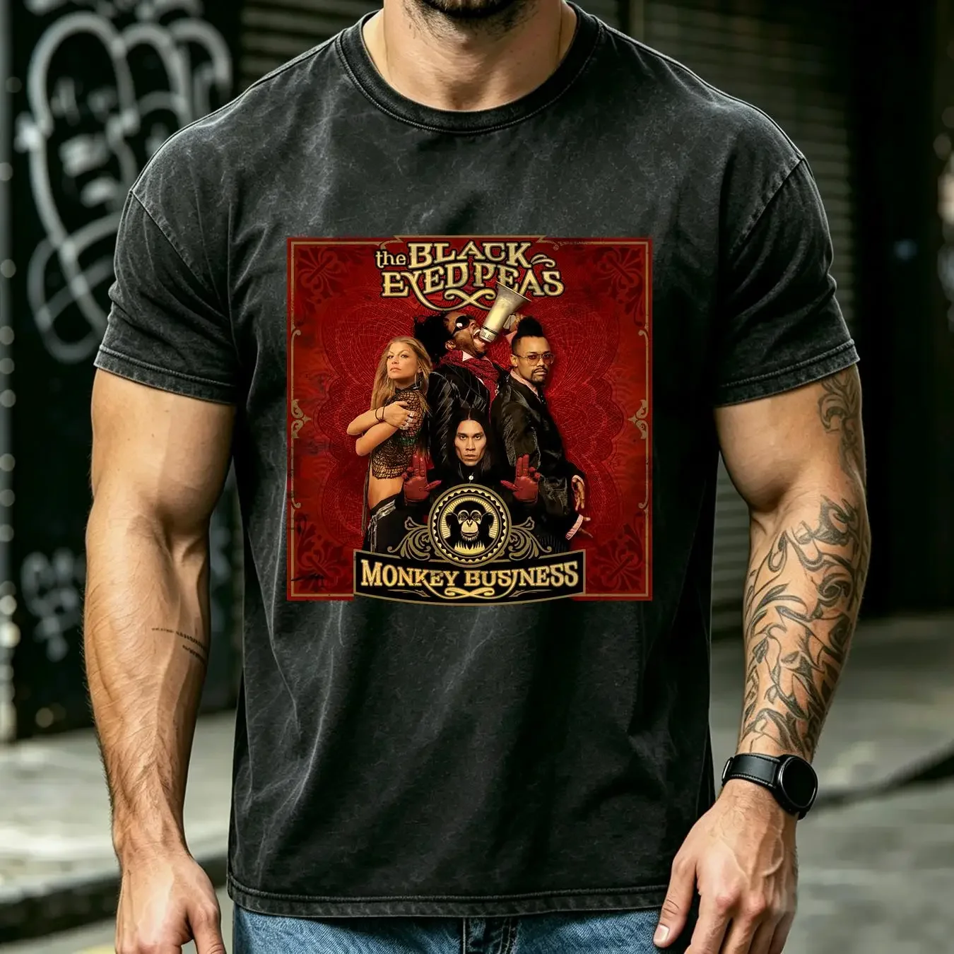washed T Shirt Black Eyed Peas Monkey Business long or short sleeves vintage Washed Unisex Stretched graphic fashion