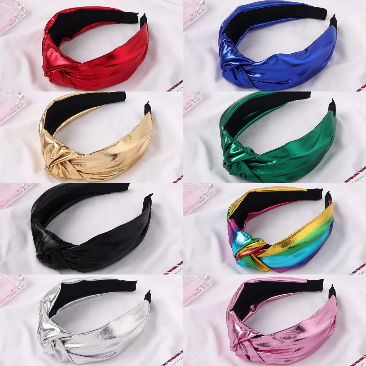 

Solid Wide Knot Pu Glossy Boutique Headband Women Retro Hairband Rainbow Makeup Fashion Hair Hoop Wash Face Hair Accessories