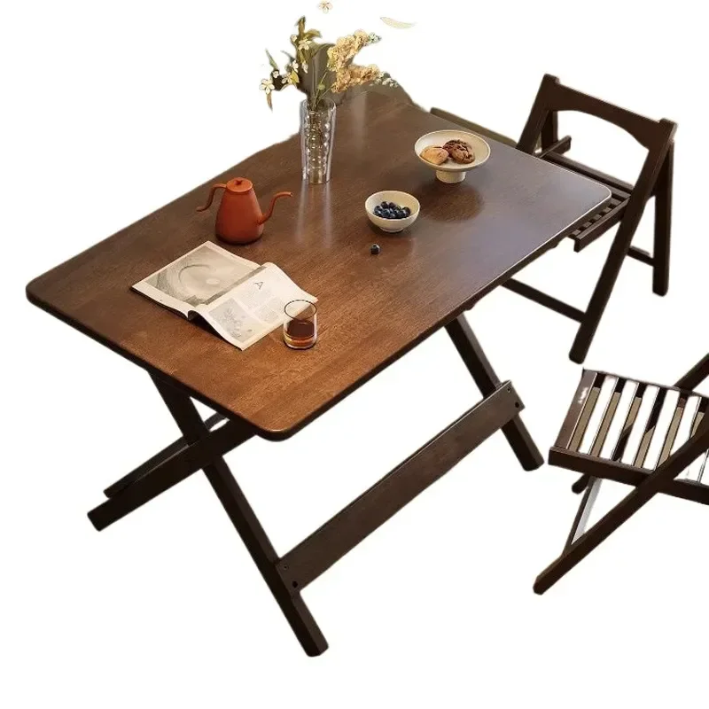 For All Solid Wood Folding Dining Table Rectangular Small Apartment Household Eating Table Dining Table Chair  Rental
