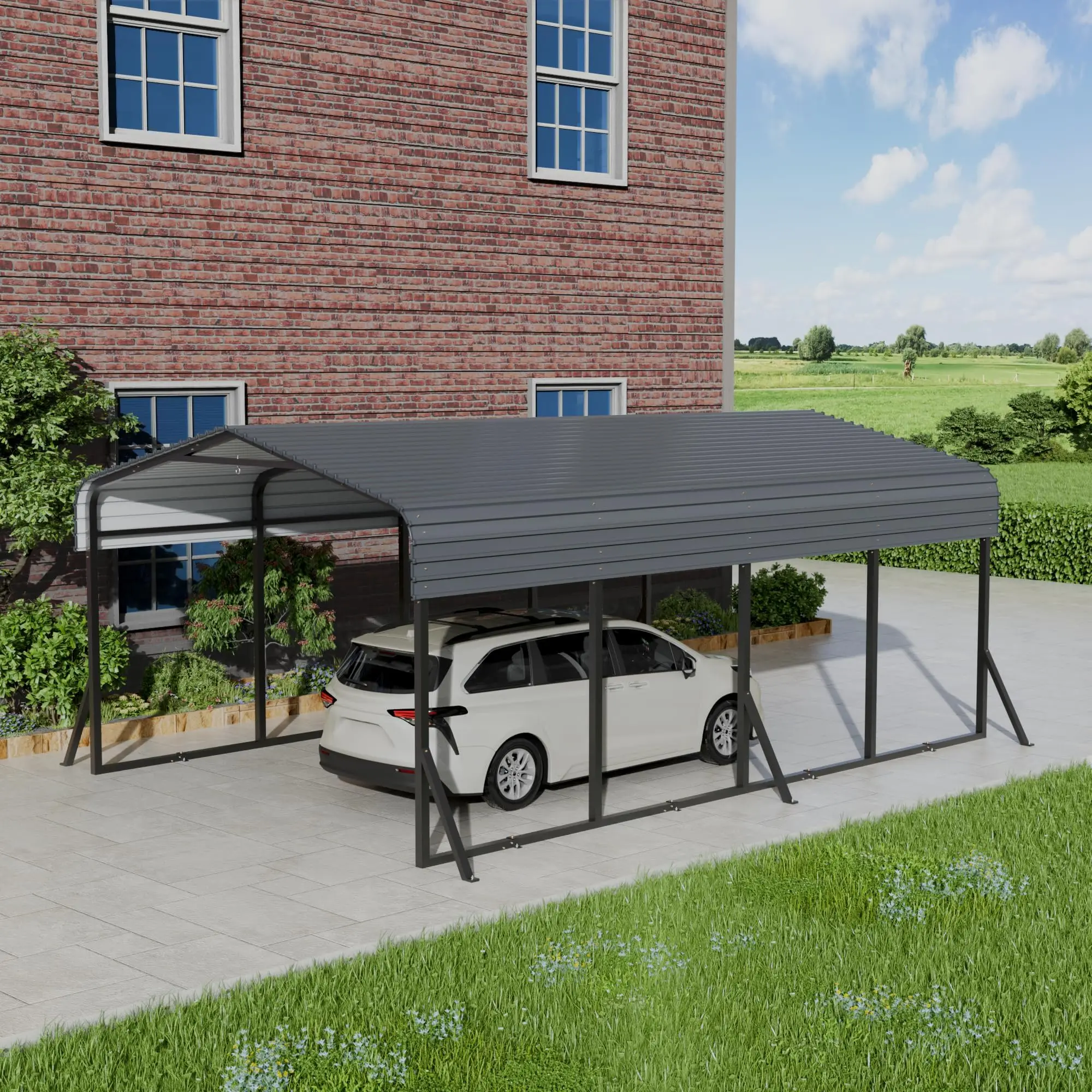 12x20FT Metal Carport, Heavy Duty Carport with Galvanized Steel Roof and Enhanced Base, Upgraded Large Outdoor Canopy