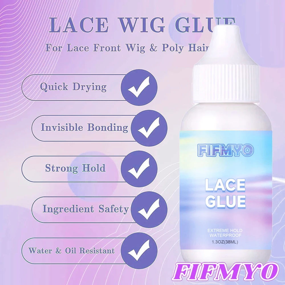 Fifmyo peruca de renda cola adesiva forte segurar peruca de renda cola líquida à prova dwaterproof água forte segurar renda frontal para extensões de cabelo