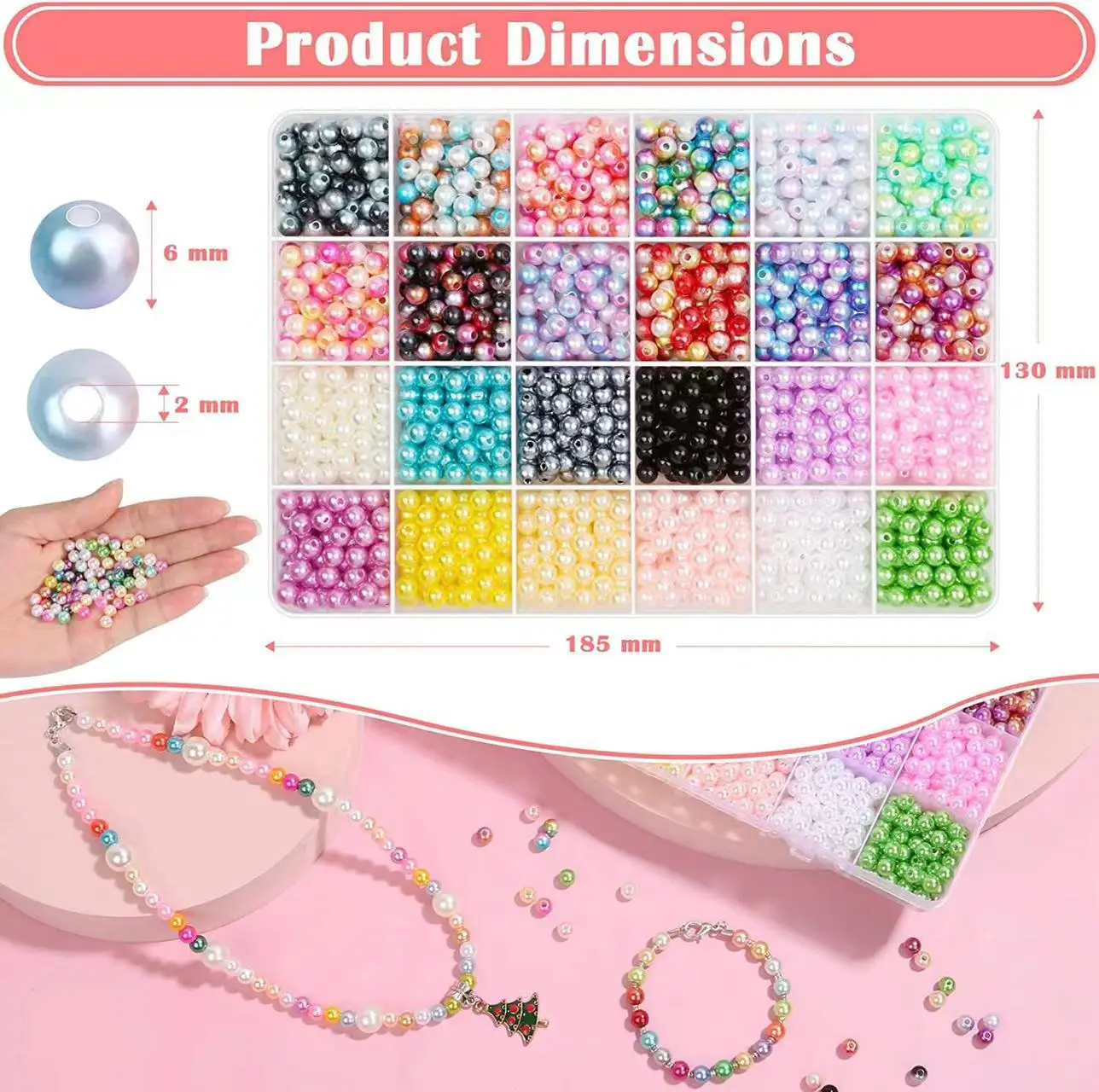 Cuentas de perlas de imitación de fantasía de sirena, abalorios multicolores, pulsera, collar, accesorios, 6 MBS, 1680 piezas por 1 caja