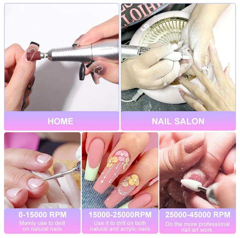 Professionelle 45000 U/min elektrische tragbare Nagelbohrmaschine wiederaufladbare geräuscharme Nagelschleiferfeile für Maniküre-Salon-Werkzeug – Detail 6