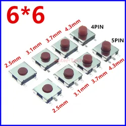 Microinterruptor táctil SMD, 20/100 piezas, 6*6*2,5/3,1/3,7/4,3mm, 4 / 5 pines