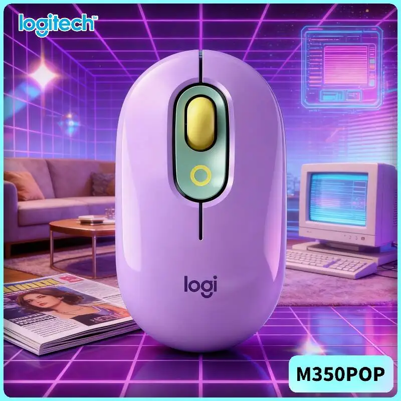 Logitech M350 POP Pebble Mouse Optical Tracking USB Receiver Magnetic Storage for Home Photo Studios and Editing Workspaces
