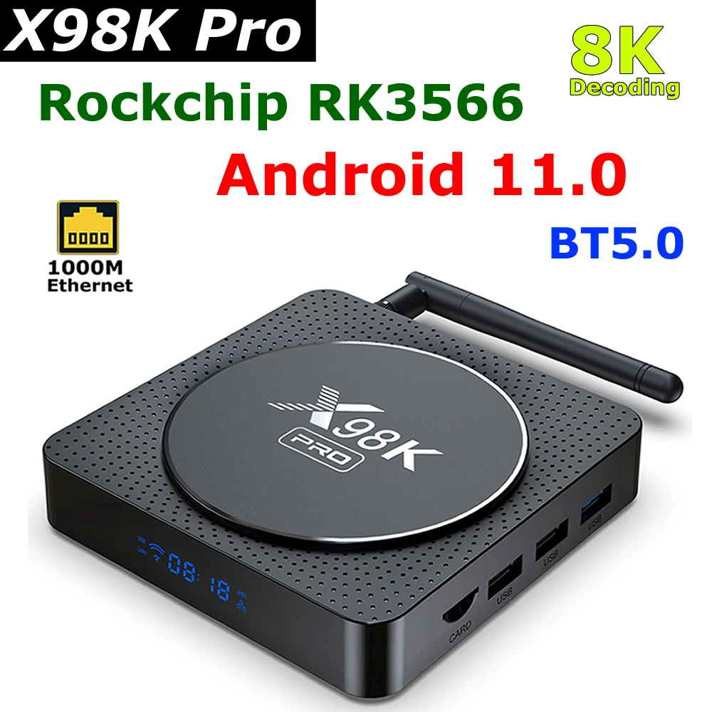

X98K Pro TV Box Android 11 Rockchip RK3566 4GB 32GB 8K Video Decoding External Antenna Dual Wifi 1000M LAN 4K Media Player