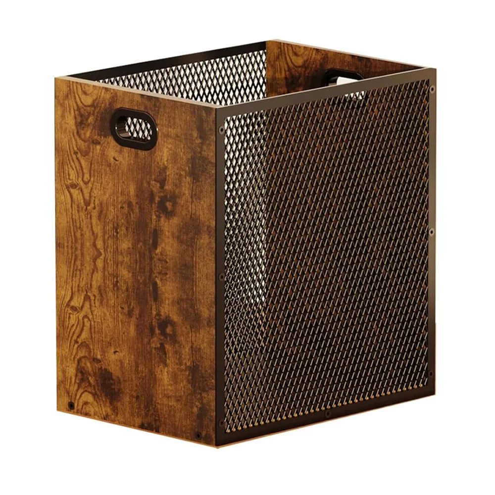 Wrought iron wooden trash can creative household storage basket household toys record data storage basket garbage frame