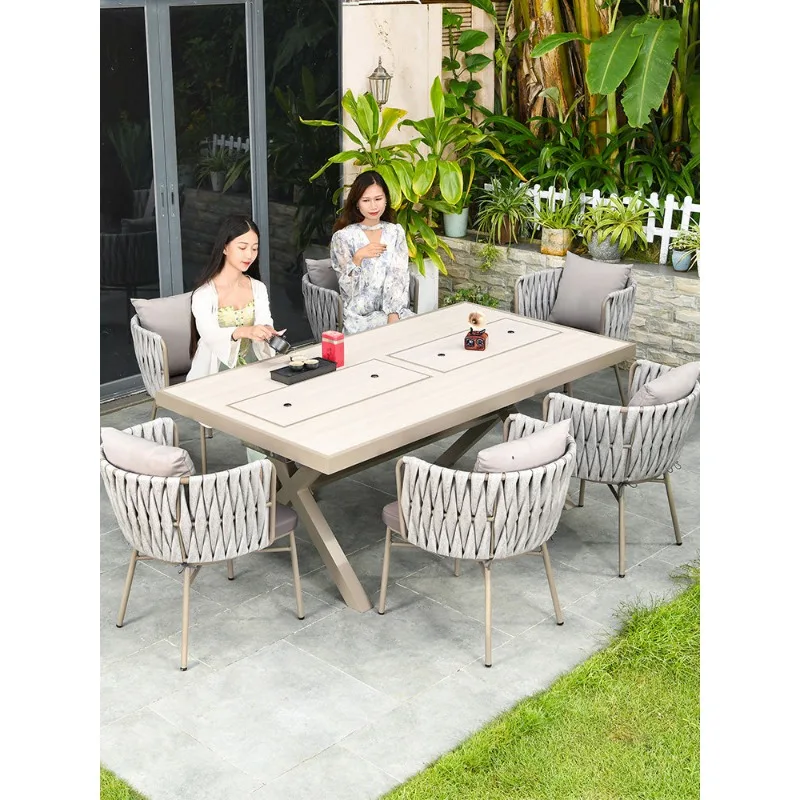 Outdoor tables and chairs aluminum alloy Nordic barbecue table courtyard garden leisure rooftop yard outdoor crochet rattan chai