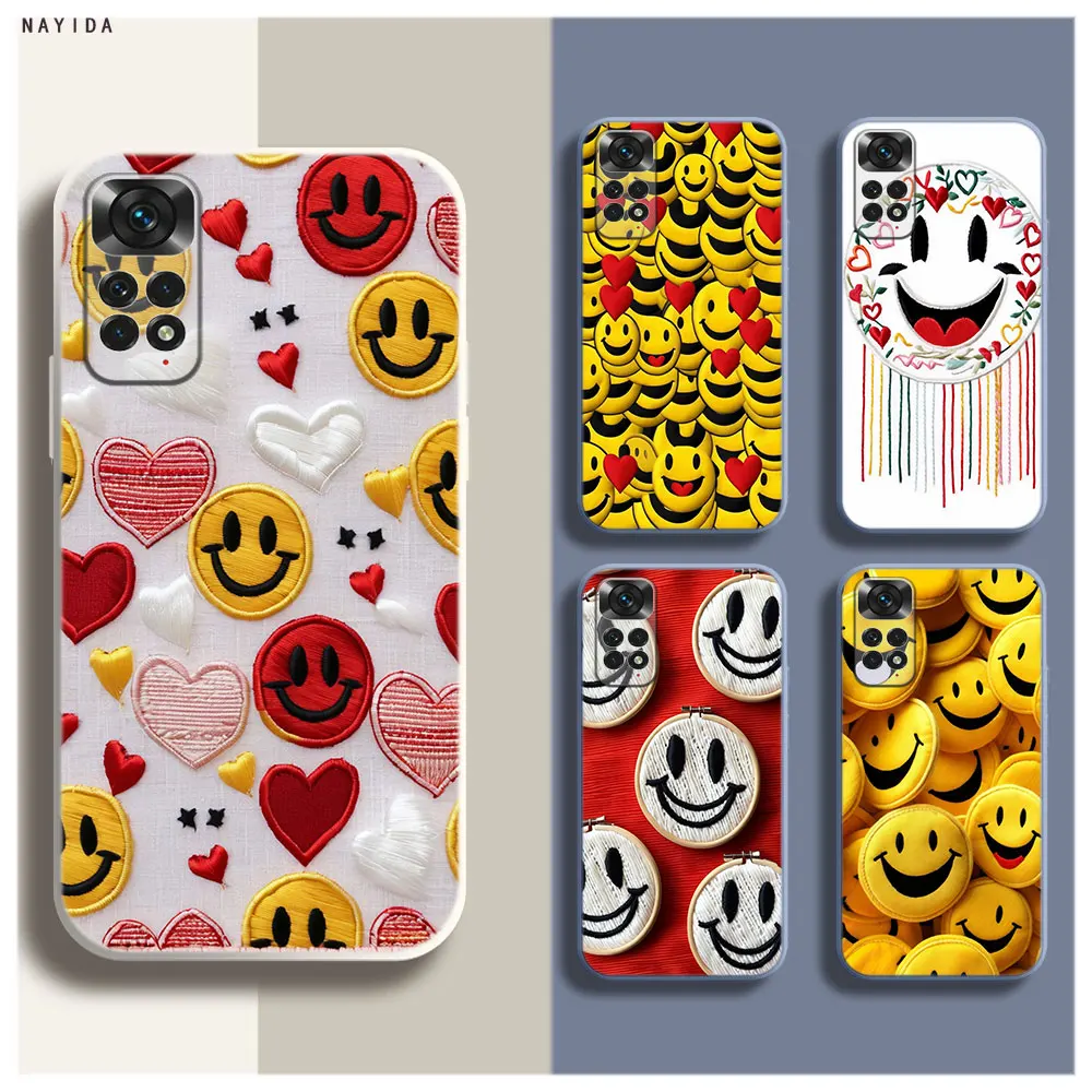 Soft Silicone Phone Case For Xiaomi Redmi Note 12 11 12S Pro Plus 12c 11a 4G 5G Original Cover Love embroidered smiling face