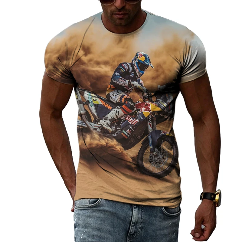 3D Printed Motocross Bike Pattern Summer Men\'s T Shirt Casual Printed Short Sleeve T Shirt Cool Cycling Pattern T Shirt Top6XL