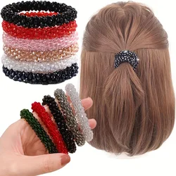 Korean Crystal Color Leather Band Fashion Scrunchie Ponytail Exquisite Beaded Bracelet Dual-use Headwear Tie Hair Accessories