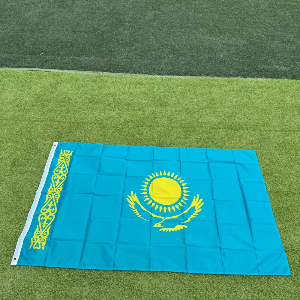 FlagGo Kazakhstan Flag 150x90cm 3x5 FT Sky Blue Sun Steppe Eagle Polyester Double Stitched Outdoor Indoor Decoration