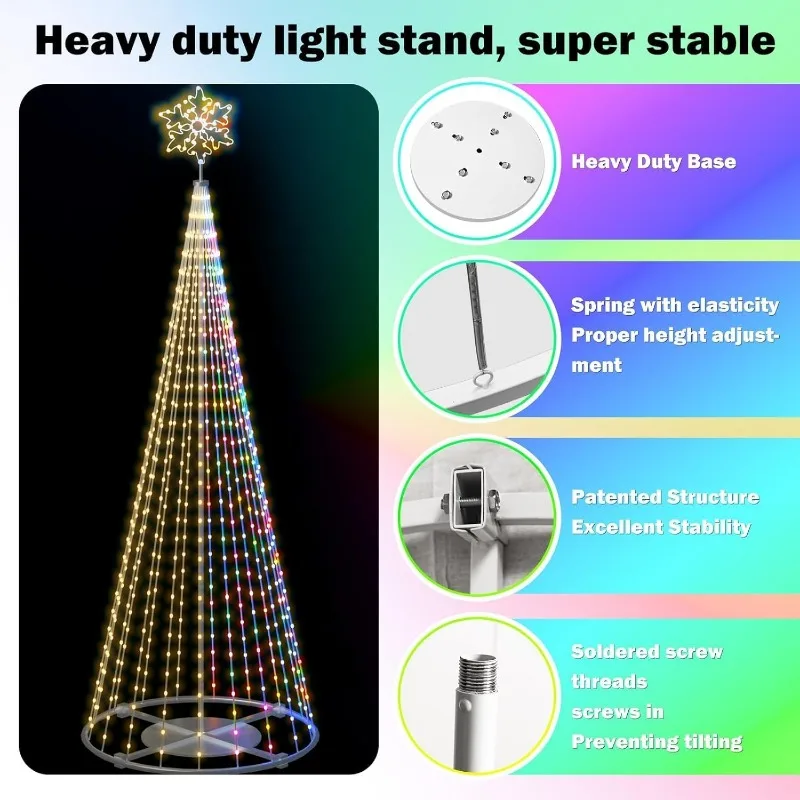 Outdoor Lighting Christmas Tree Lights, 12FT Smart LED Outside Christmas Tree LightShow App Control with 700 LED Lights Color