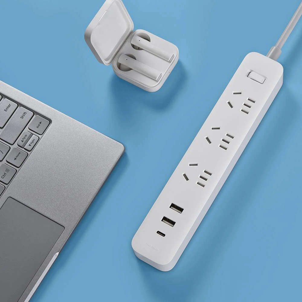 Original Xiaomi Power Strip 20W Fast Charging 3 Sockets 2 USB-A 1 Type-C Standard Plug Interface Patch Board Extension Lead 1.8m