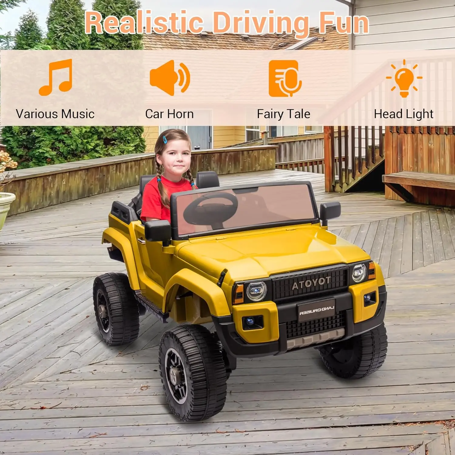Auto da giro elettrica per bambini Camion da giro a 2 posti 24 V con telecomando Motori 4×100 W e sistema commutabile 4WD/2WD