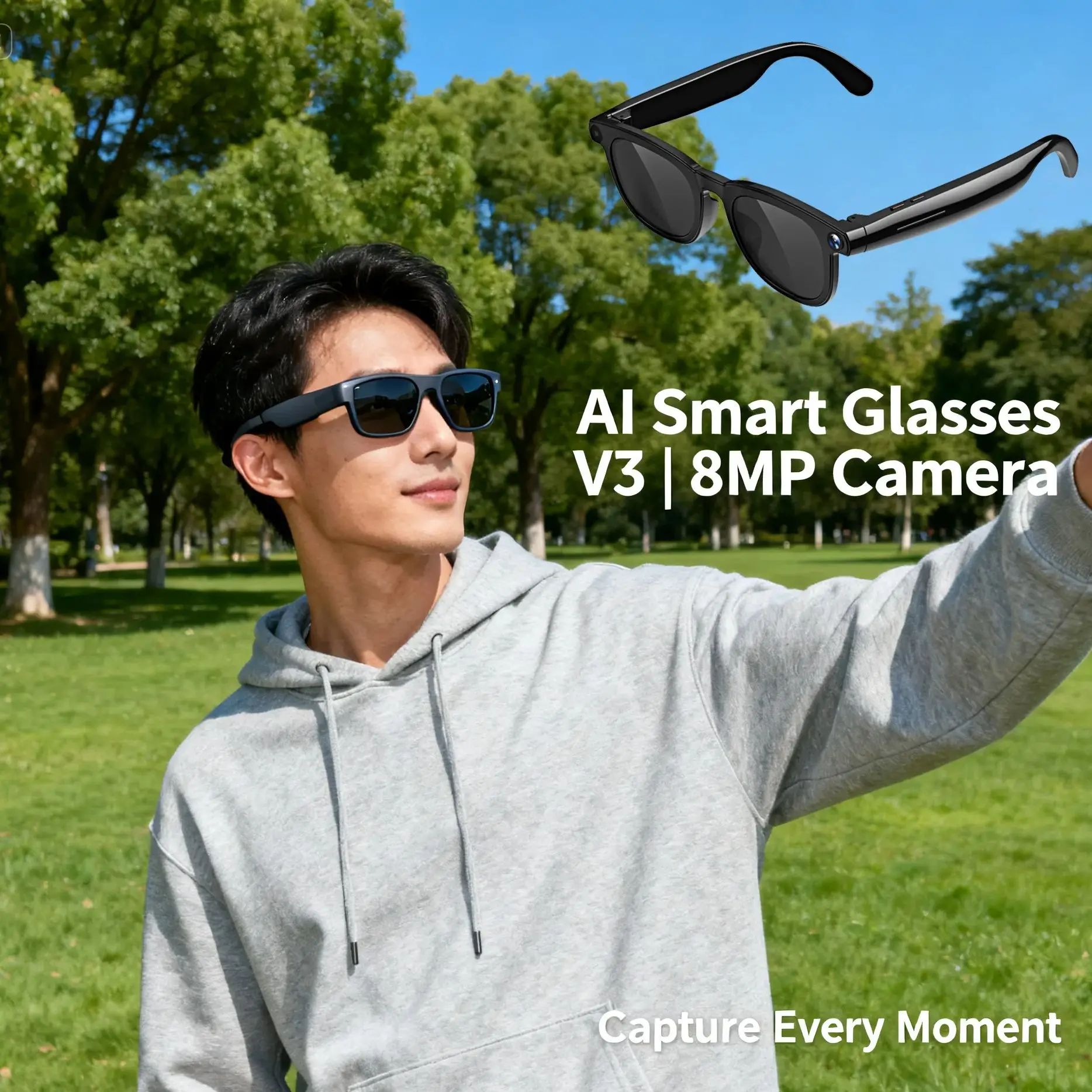 

Умные очки V3 Встроенный ChatGPT Voice Wake 8MP Видеорегистратор Bluetooth Вызовы Музыка AI Assistant