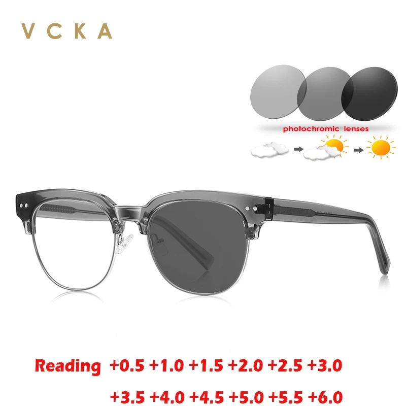 

VCKA Anti-Blue Light Reading Glasses Frame Business Classic Photochromic Women Men Prescription Optics Eyewear +0.50 to +10