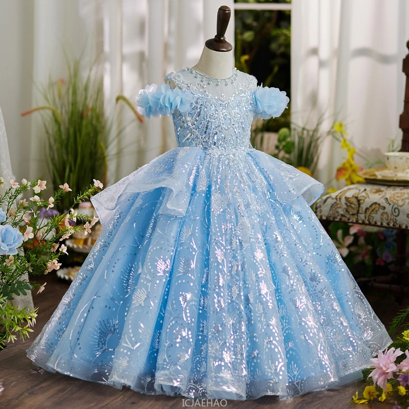 

Luxury Girls Evening Dress Princess Ball Gown Flower Girl Pageant Outfit Dresses Birthday Party Piano Recital Formal Occasion