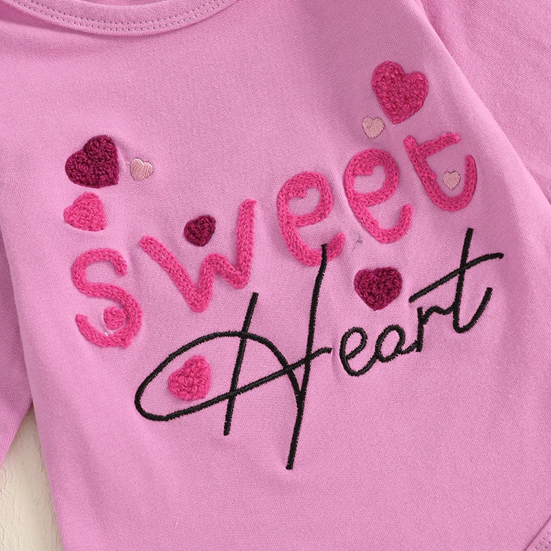 طفلة عيد الحب ملابس إلكتروني طباعة كم طويل رومبير القلب طباعة مضيئة السراويل عقال 3 قطع مجموعة الملابس