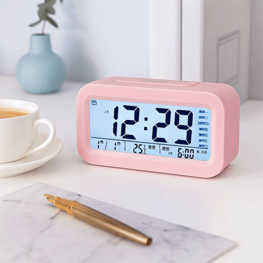 LED Display LED Electronic Alarm Clock 12/24H Format Calendar Function Smart Electronic Clock USB Powered Snooze Feature