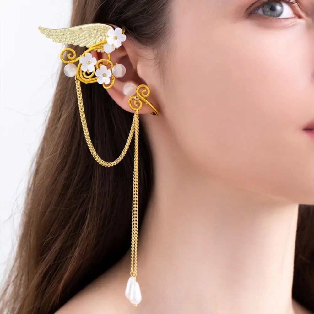 Left Ear Right Ear Sweet Alloy Elf Ear Clip Elf Ear Crystal Wings Ear Cuff No Piercing Korean Style Flower Ear Clips Carnival