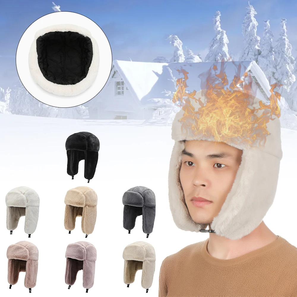 Women Men Thick  Earflap Bonnet Winter Hat Russian Ushanka Bomber Hat Snow Caps view 2