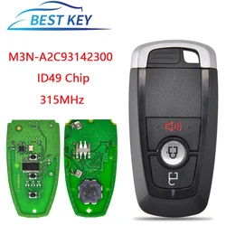 Llave de coche remota para Ford Edge Fusion, Tarjeta sin llave, Ecosport, Explorer, Ranger, Escape, 2017-2021, M3N-A2C93142300, ID49, 315MHz