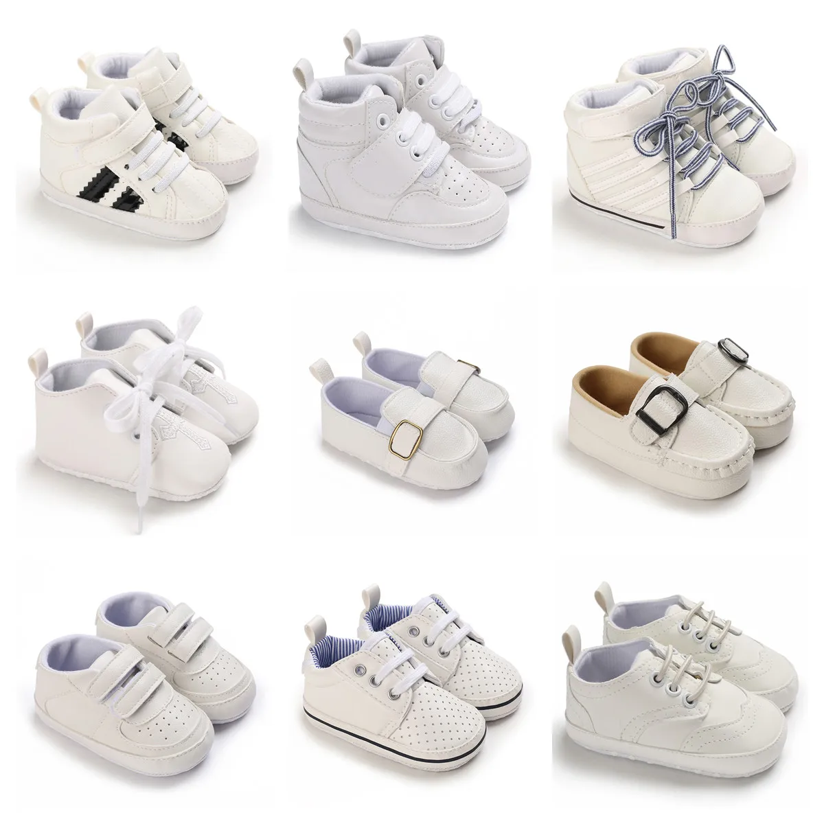 

Spring And Autumn New Newborn Baby Pure White Anti Slip Walking Shoes Baby Casual Comfort Fashion Shoes Baby Sports Shoes