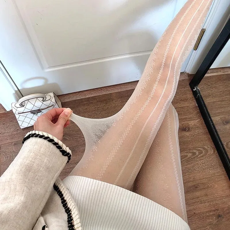 Sexy Black White Lolita Hollowed Lace Mesh Stockings Women Bottomed Pantyhose Japanese Goth Thin Stocking Hot Classic Tights