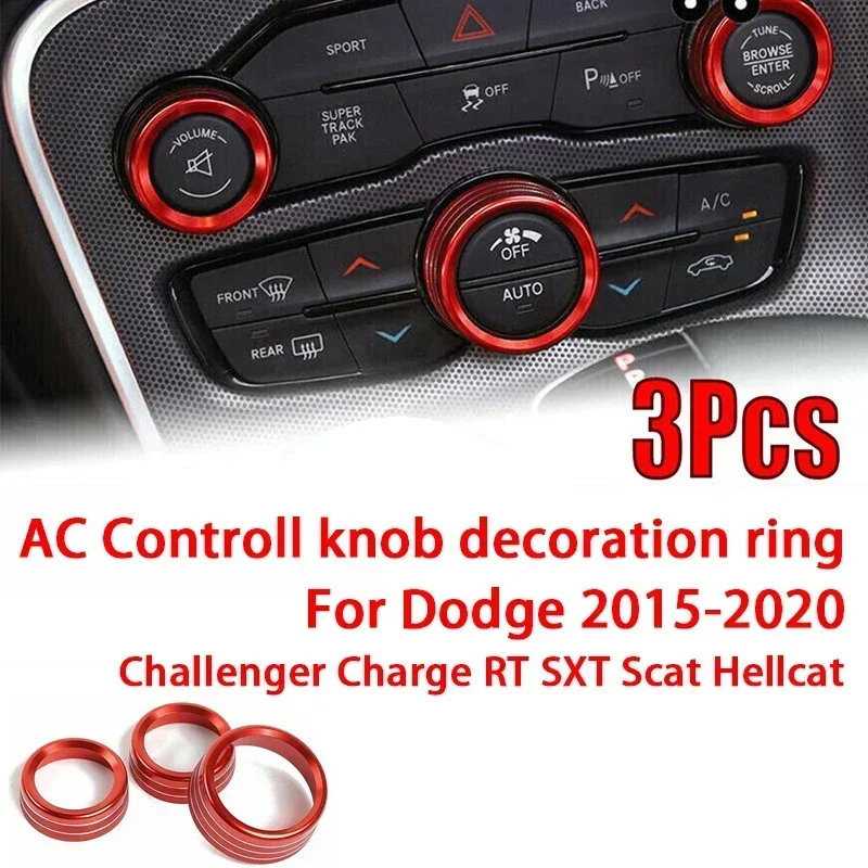 3pcs Car A/C Control Knob Volume Radio Switch Decora Cover For Dodge Challenger Charger RT SXT Scat Pack Hellcat 2015-2020