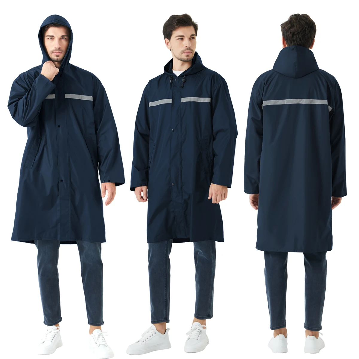 Long Hooded Safety Rain Jacket for Adult with Pocket, Waterproof Unisex Raincoat Poncho for Hiking Camping Emergency