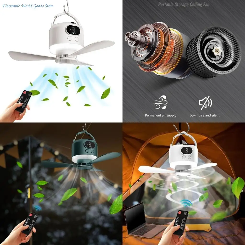 A3PD 10400mAh Ceiling Fan Light with Remote Controls and USB Charging, Offers Detachable Bladee and Adjustable Speeds for Indoor