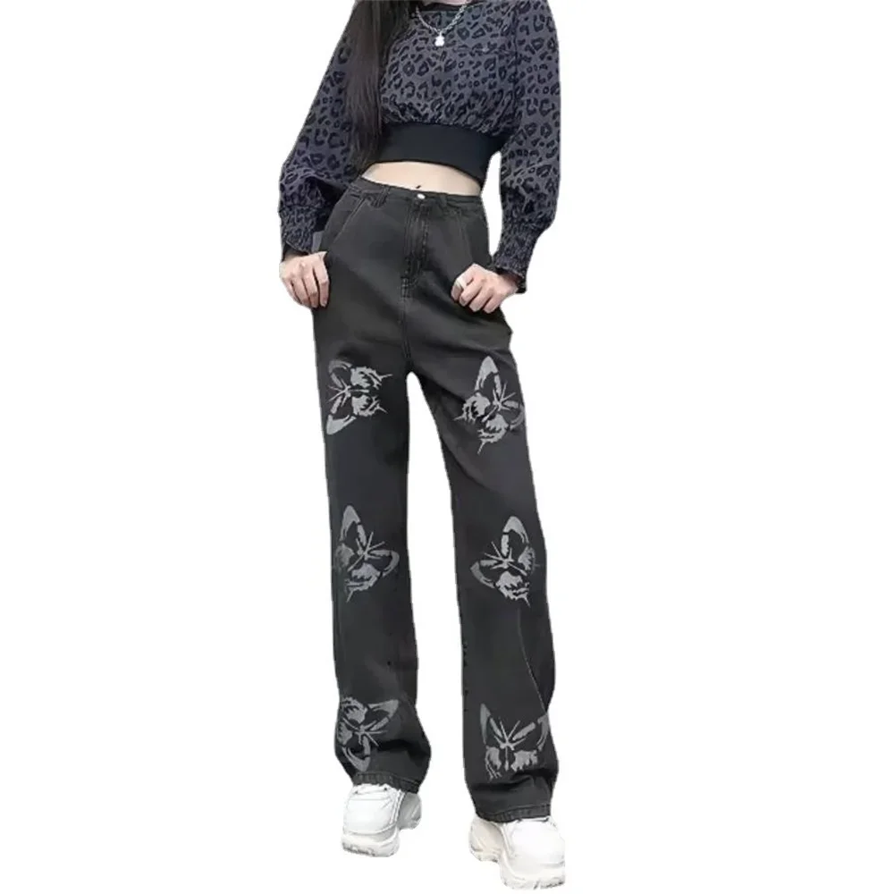 Butterfly Print Loose Casual Wide-leg Jeans Women High Waist Streetwear Pants Summer New 2023 women jeans pants