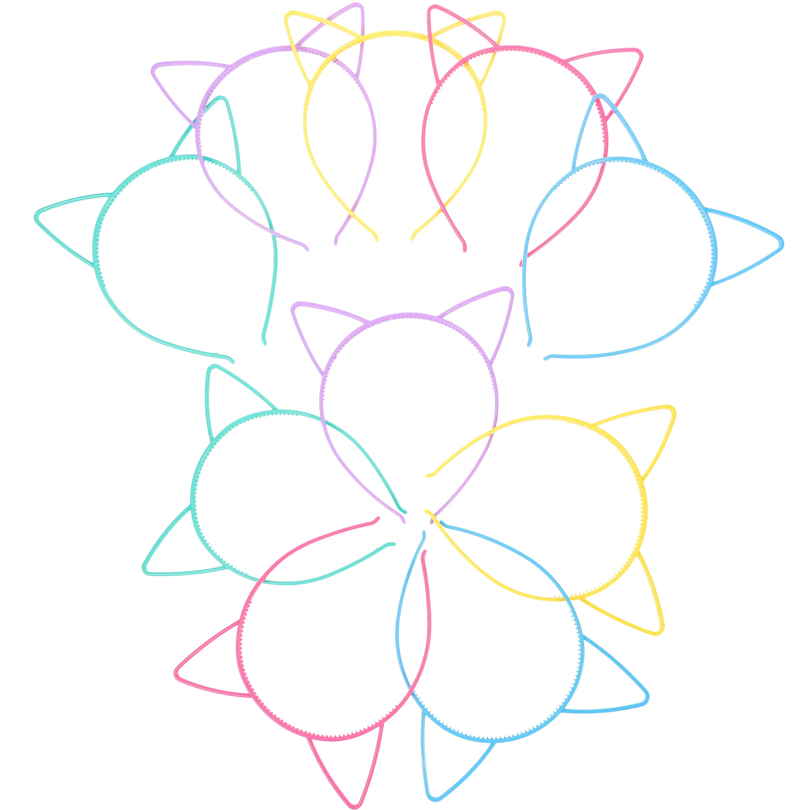 

10 pcs Plastic Cat Ears Headband Hairband for Girls Kids Cute Decorative Accessories Cosplay Party Yellow Red Purple Green Blue