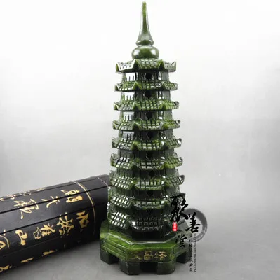 100% Exquisite natural jade Handmade hand-carved Wenchang Pagoda statues