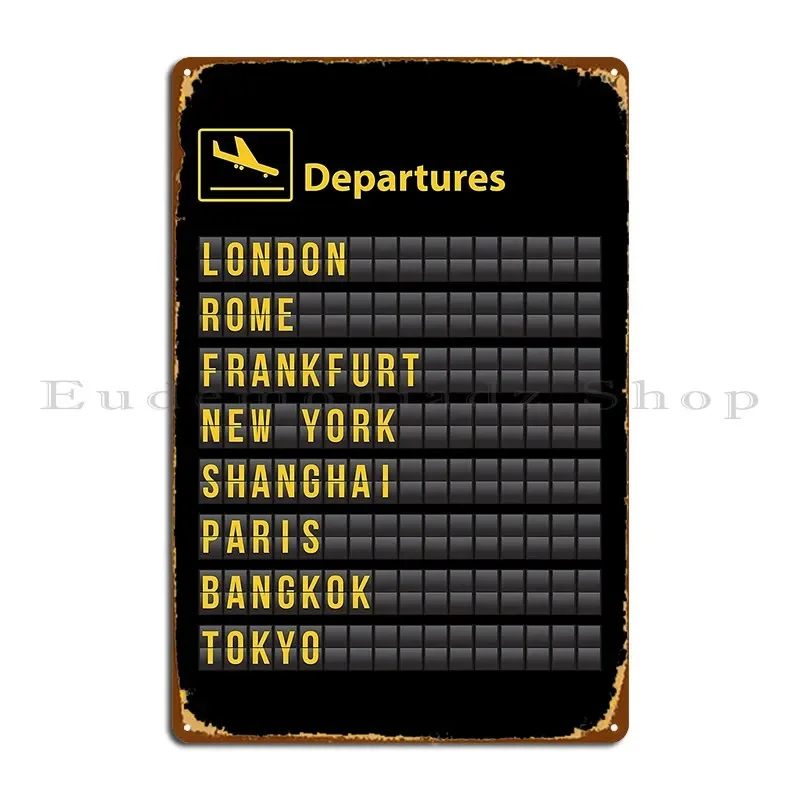 Vintage Airport Departure Board Metal Plaque  Retro Party Wall Decor  Man Cave Tin Sign Poster  Home  Office Design