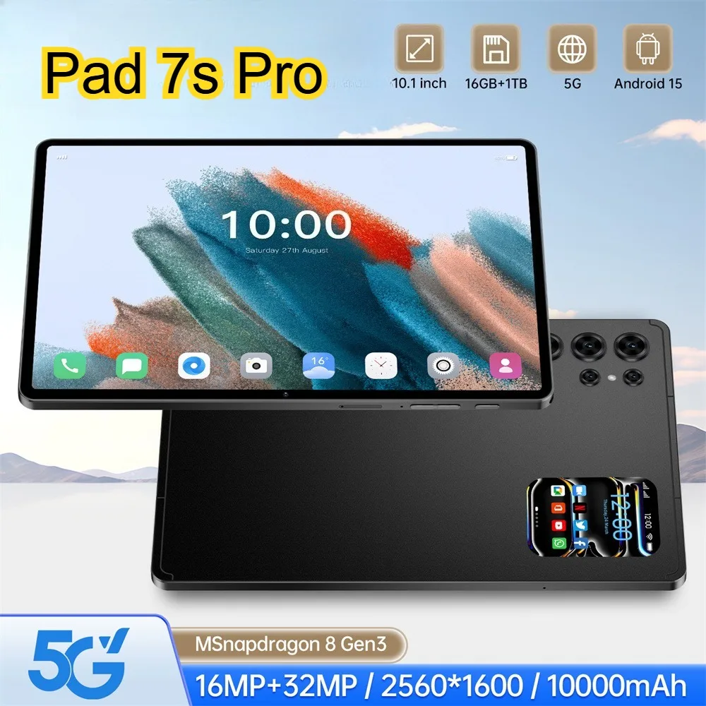

2025 New Pad 7s Pro Tablet 10.1inch Android 4G 5G Dual SIM 16GB+1TB Snapdragon 870 Tab PC 10000mAh Tablets For Children Kids Tab