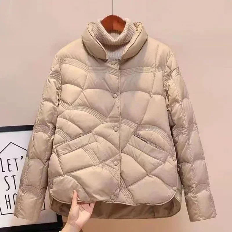 Female Coats Thick Padding Women's Jacket Patchwork Black Short Cropped Quilted Padded Duck Down Khaki Inter Special Youth Korea