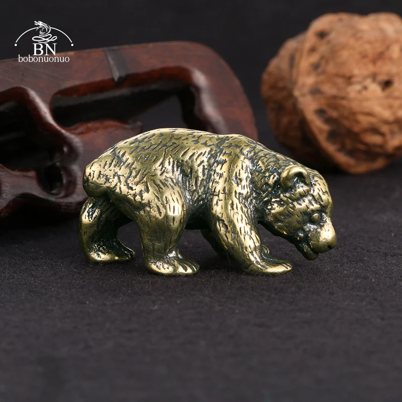 Brass Cute Small Bear Statue Office Desk Ornaments Decorations Crafts Collections Animal Figurines Miniatures Children Toy Gifts