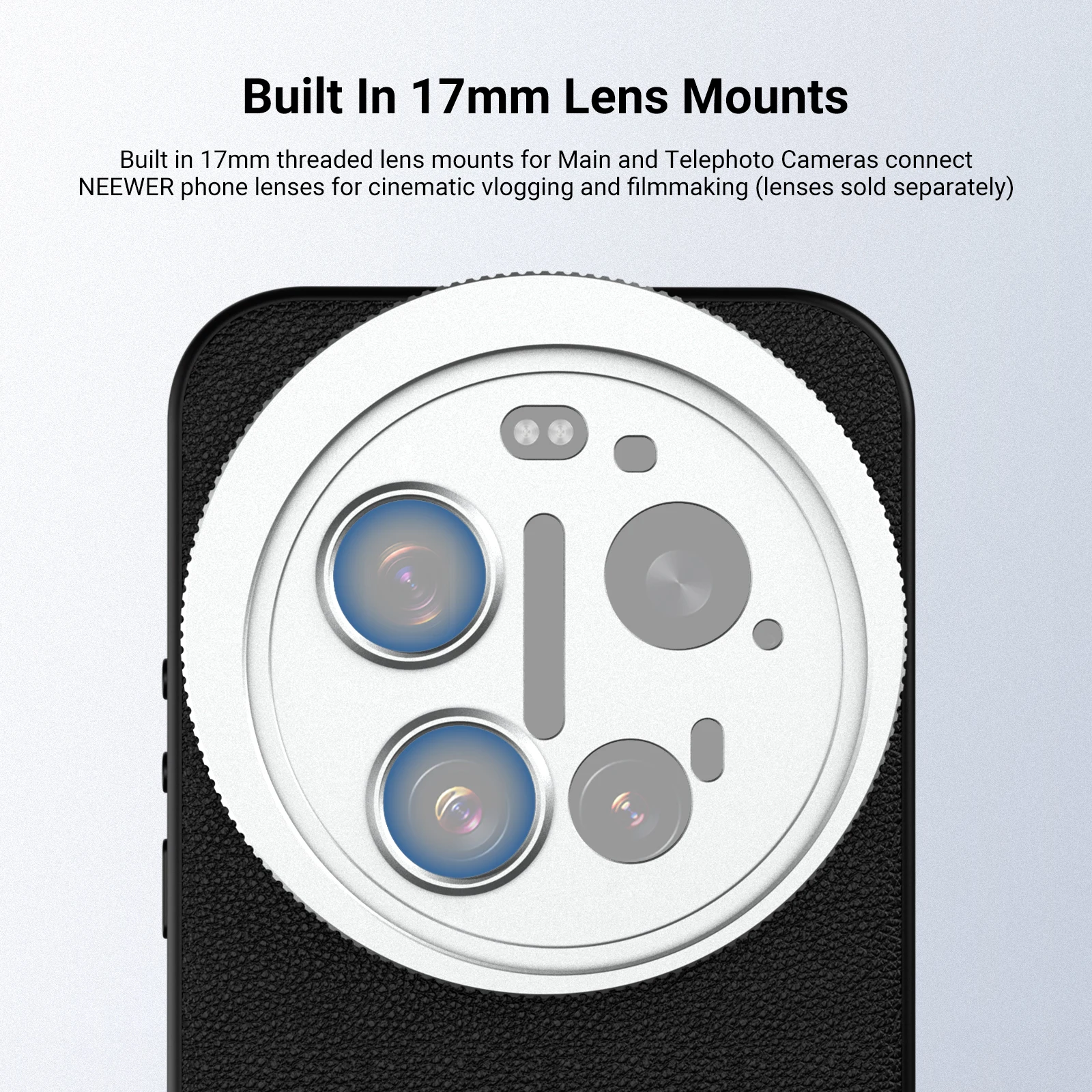 NEEWER Handyhülle für Xiaomi 17 ULTRA, Handycover mit 67mm Gewindefilterring, 17mm Objektiv & T-Mount Objektivrückplatten – Detail 4