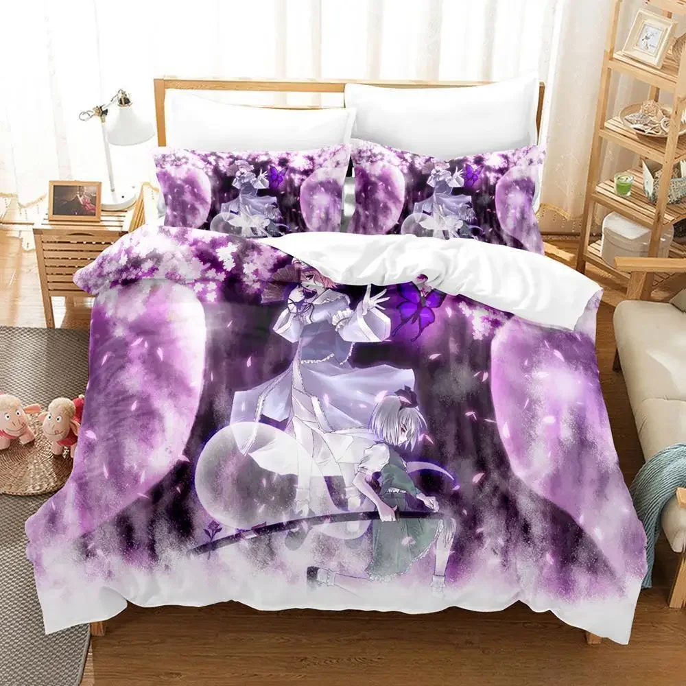 Fashion Kawaii Girls Touhou Project Remilia Scarlet Bedding Set Cartoon Anime three-piece set Adult Kid Bedroom Duvet cover Sets