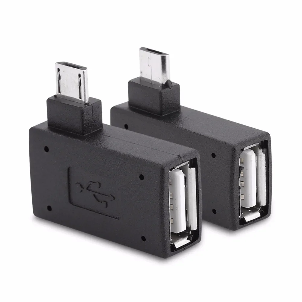 Adaptor mikro USB 2.0 betina ke jantan, catu daya OTG mikro 2018 Port 90 derajat kiri 90 kanan bersudut adaptor OTG