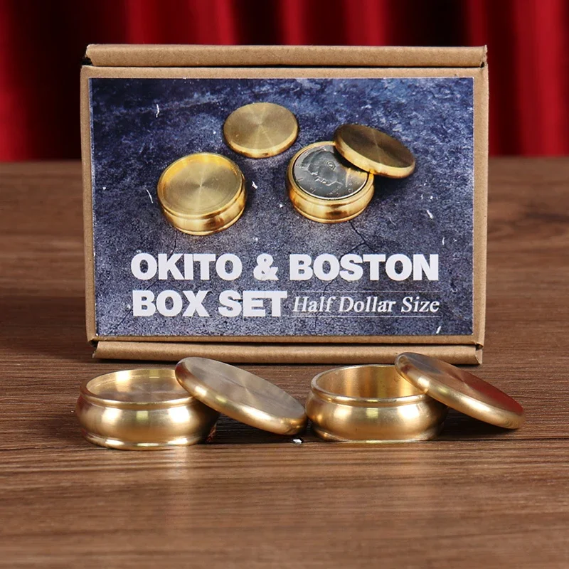 Buddha Okito & Boston Box Set (Half Dollar Size)  Magic Tricks Close Up Illusions Gimmick Props Mentalism Coin Penetrate Vanish