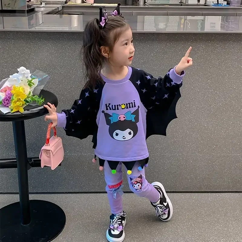 

2pcs Kuromi Anime Sanrio Long Sleeve Shirt Pants Clothes Cute Kawaii Cartoon Fashion Hoodie Set Baby Clothing Gifts for Kids